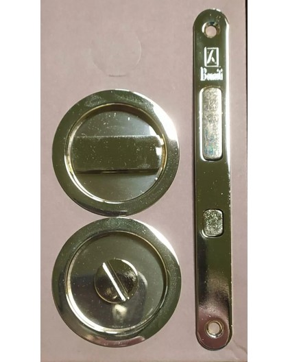 Kit TON.1 serratura per porta scorrevole mod. EASY tondo con nottolino Ottone lucido BONAITI TON.1